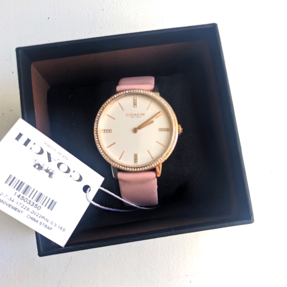 Coach Pink Watch with Rose Gold Case and Minimalist Design